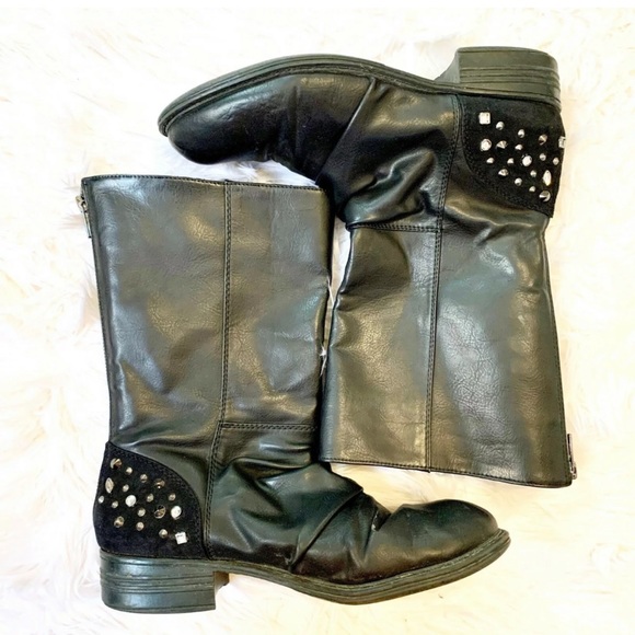 BCBG Paris Amy Black Leather Studded Moto Boots - Picture 2 of 8